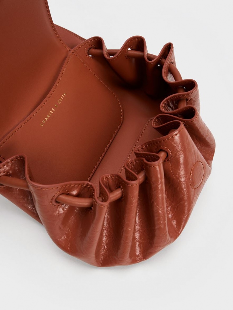 τσάντεσ χιαστί Charles And Keith Mini Blossom Curved Flap Καπιτονέ σκούρο κοκκινα | 09152-KAQW