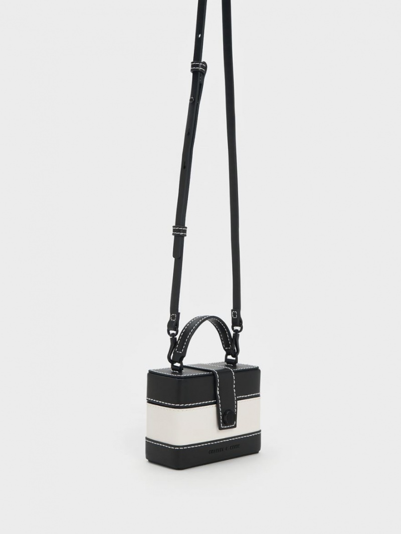 τσαντα χειροσ Charles And Keith Mini Bronte Contrast Trim Top μαυρα ασπρα | 46519-EKSZ