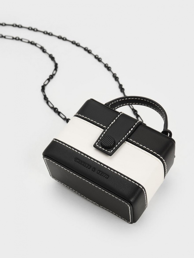 τσαντα χειροσ Charles And Keith Mini Bronte Contrast Trim Top μαυρα ασπρα | 46519-EKSZ