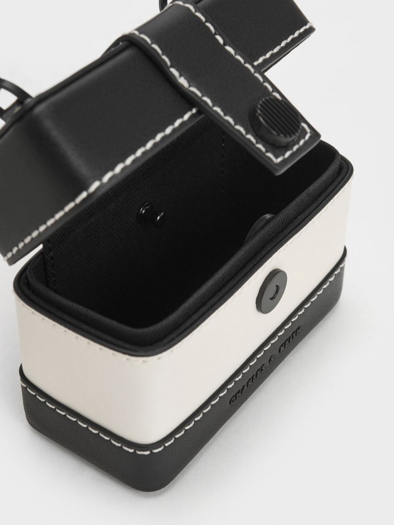 τσαντα χειροσ Charles And Keith Mini Bronte Contrast Trim Top μαυρα ασπρα | 46519-EKSZ