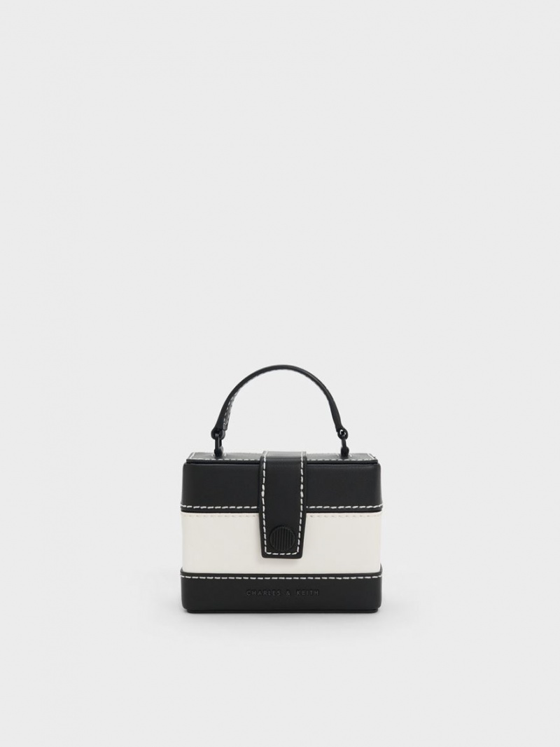 τσαντα χειροσ Charles And Keith Mini Bronte Contrast Trim Top μαυρα ασπρα | 46519-EKSZ