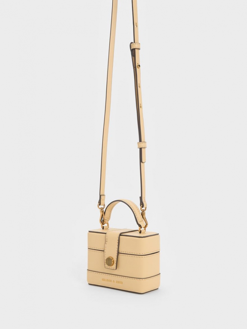 τσαντα χειροσ Charles And Keith Mini Bronte Contrast Trim Top Μπεζ | 43198-QLYD