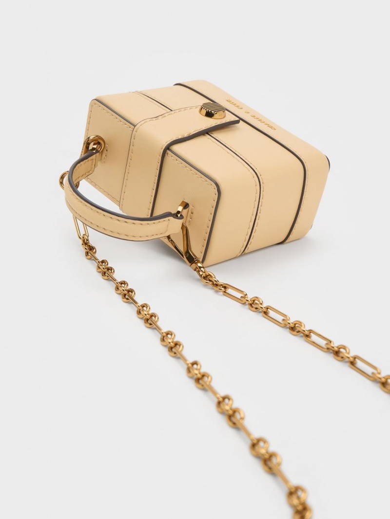 τσαντα χειροσ Charles And Keith Mini Bronte Contrast Trim Top Μπεζ | 43198-QLYD