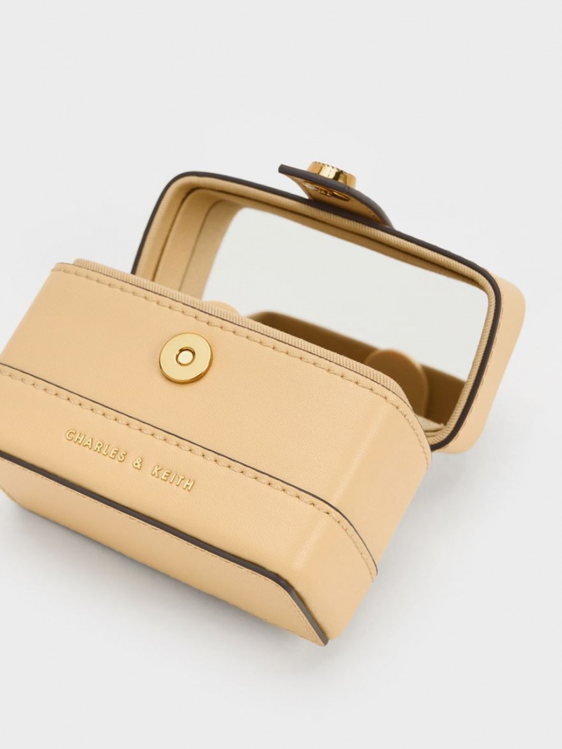 τσαντα χειροσ Charles And Keith Mini Bronte Contrast Trim Top Μπεζ | 43198-QLYD