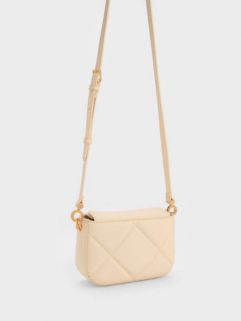 τσάντεσ ώμου Charles And Keith Mini Danika Χοντρός Chain Με Επένδυση Μπεζ | 78203-BMEV