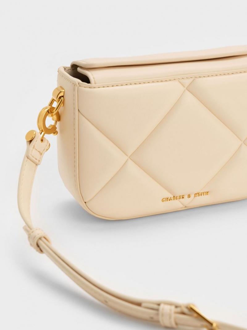 τσάντεσ ώμου Charles And Keith Mini Danika Χοντρός Chain Με Επένδυση Μπεζ | 78203-BMEV