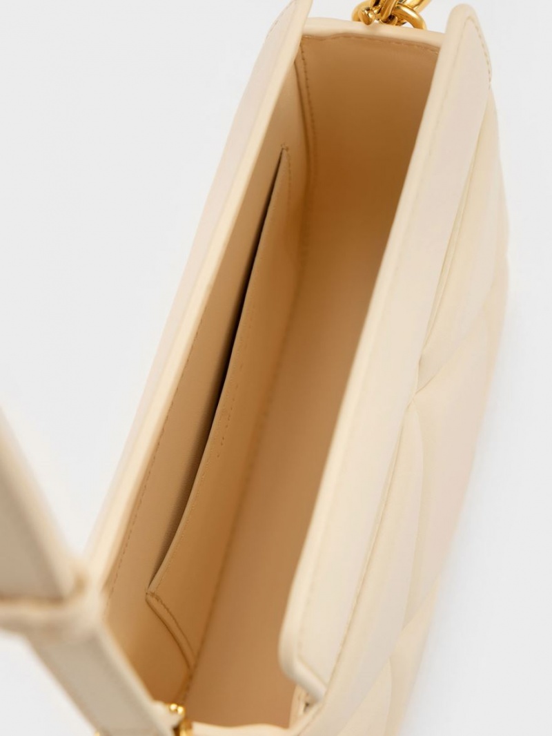 τσάντεσ ώμου Charles And Keith Mini Danika Χοντρός Chain Με Επένδυση Μπεζ | 78203-BMEV