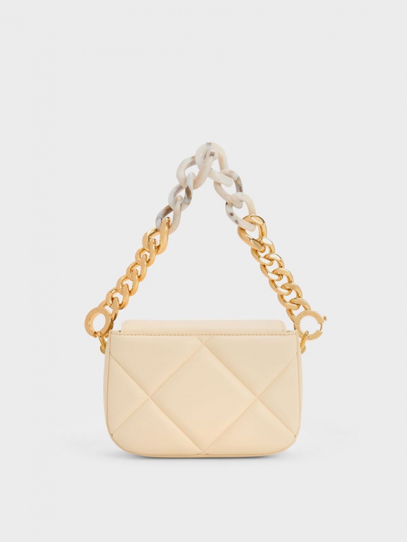 τσάντεσ ώμου Charles And Keith Mini Danika Χοντρός Chain Με Επένδυση Μπεζ | 78203-BMEV