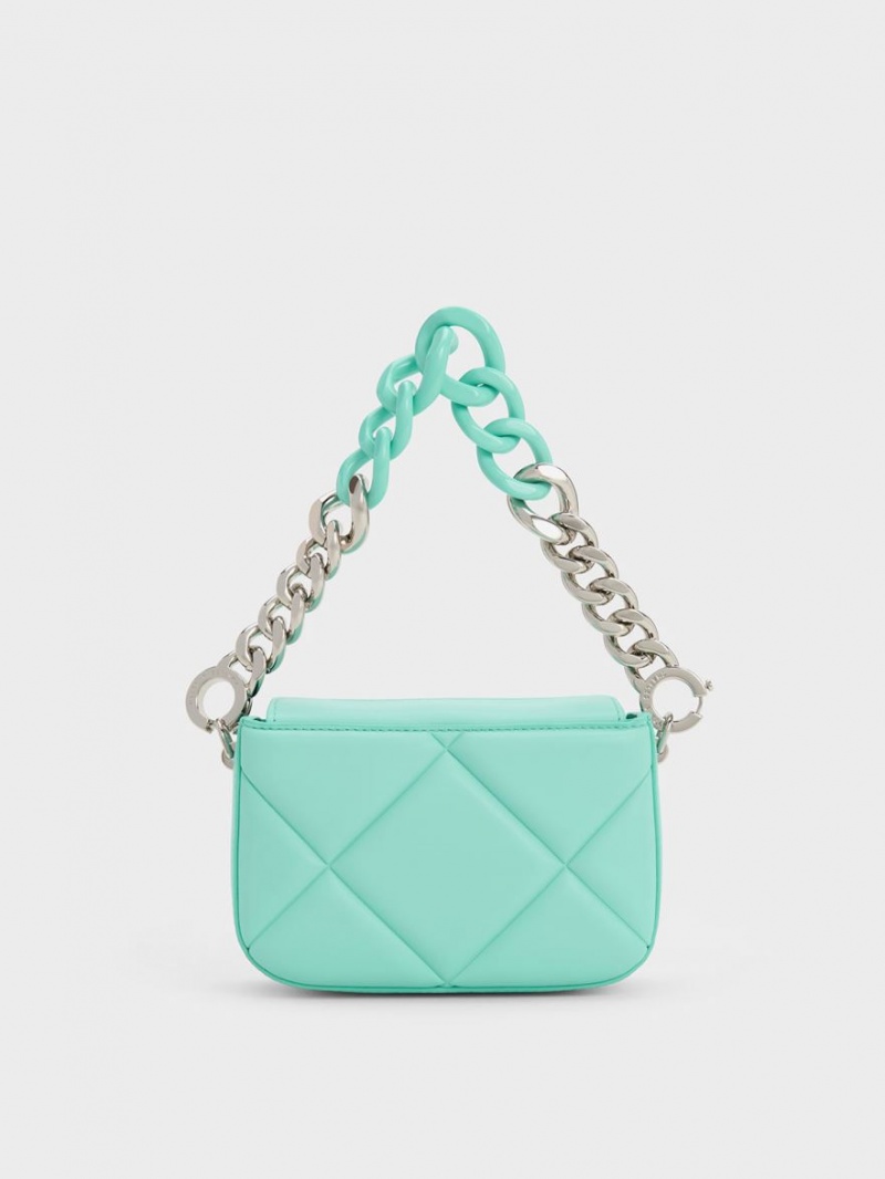 τσάντεσ ώμου Charles And Keith Mini Danika Χοντρός Chain Με Επένδυση τυρκουάζ | 58790-MPNC