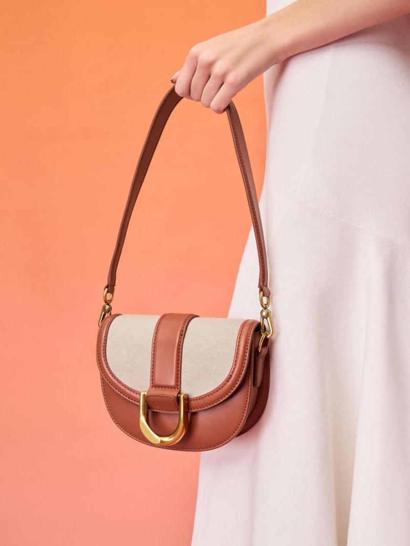 Τσάντες Σέλας Charles And Keith Mini Gabine Two-Tone​ καφε | 14257-ZUJM
