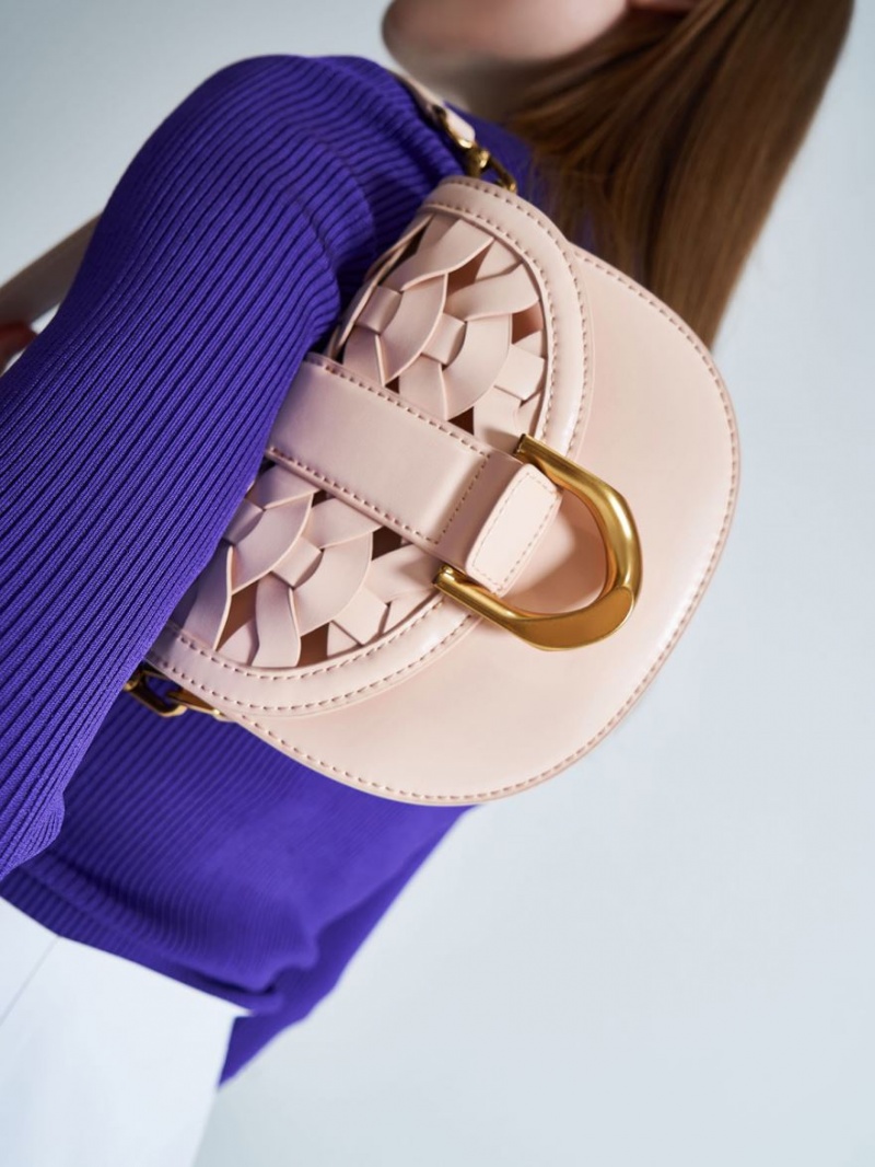 Τσάντες Σέλας Charles And Keith Mini Gabine Woven ανοιχτο ροζ | 63709-RHAM