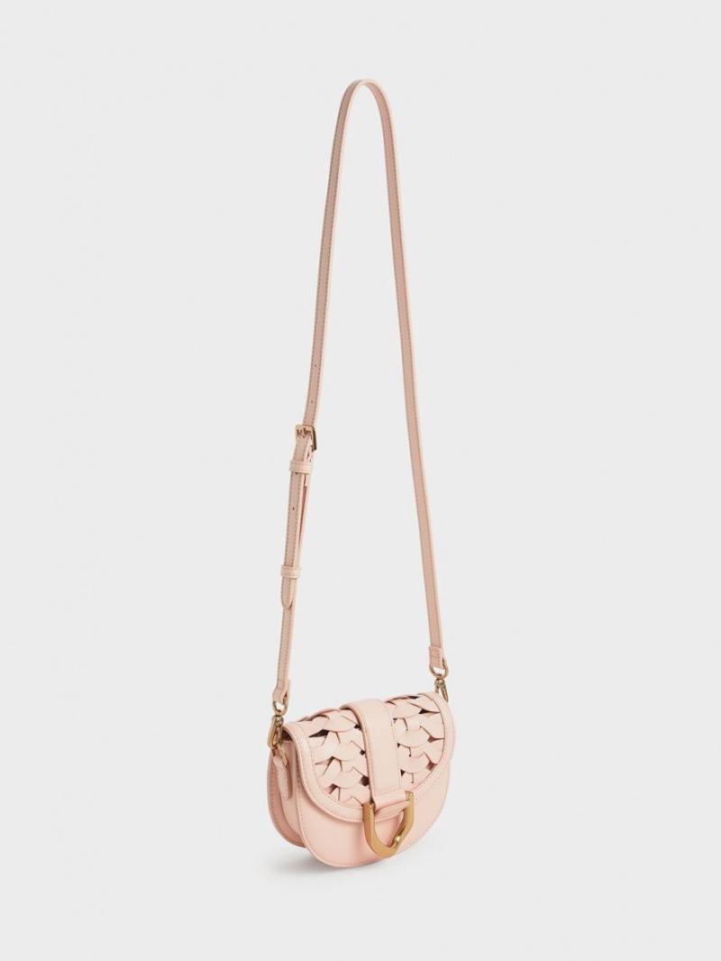 Τσάντες Σέλας Charles And Keith Mini Gabine Woven ανοιχτο ροζ | 63709-RHAM