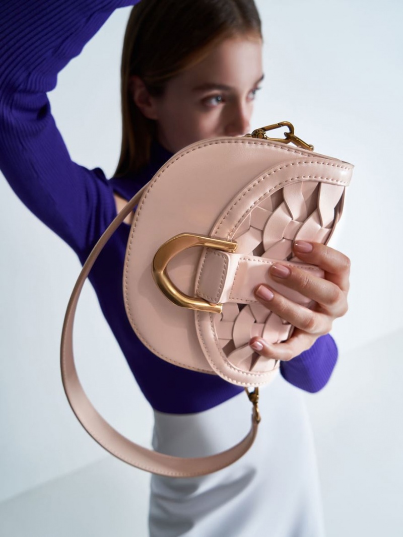 Τσάντες Σέλας Charles And Keith Mini Gabine Woven ανοιχτο ροζ | 63709-RHAM