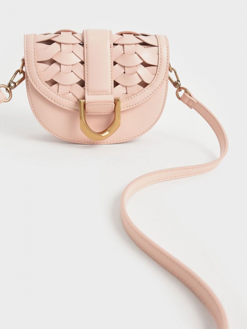 Τσάντες Σέλας Charles And Keith Mini Gabine Woven ανοιχτο ροζ | 63709-RHAM