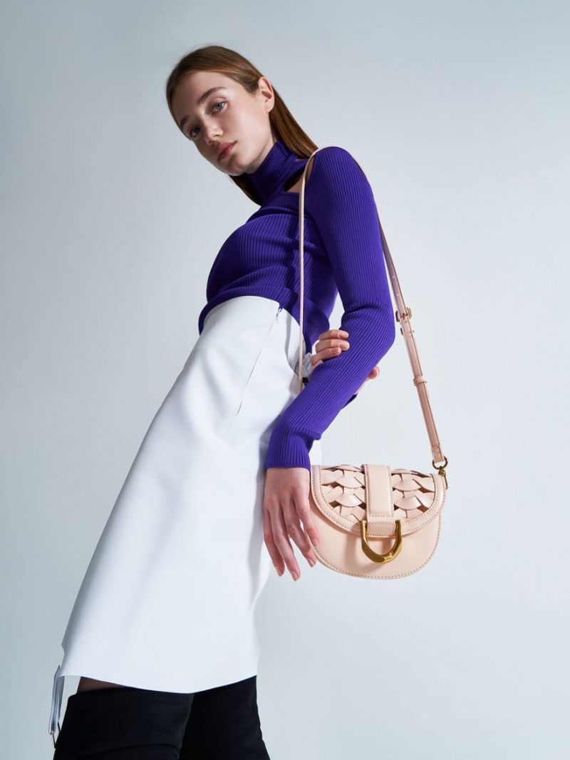 Τσάντες Σέλας Charles And Keith Mini Gabine Woven ανοιχτο ροζ | 63709-RHAM