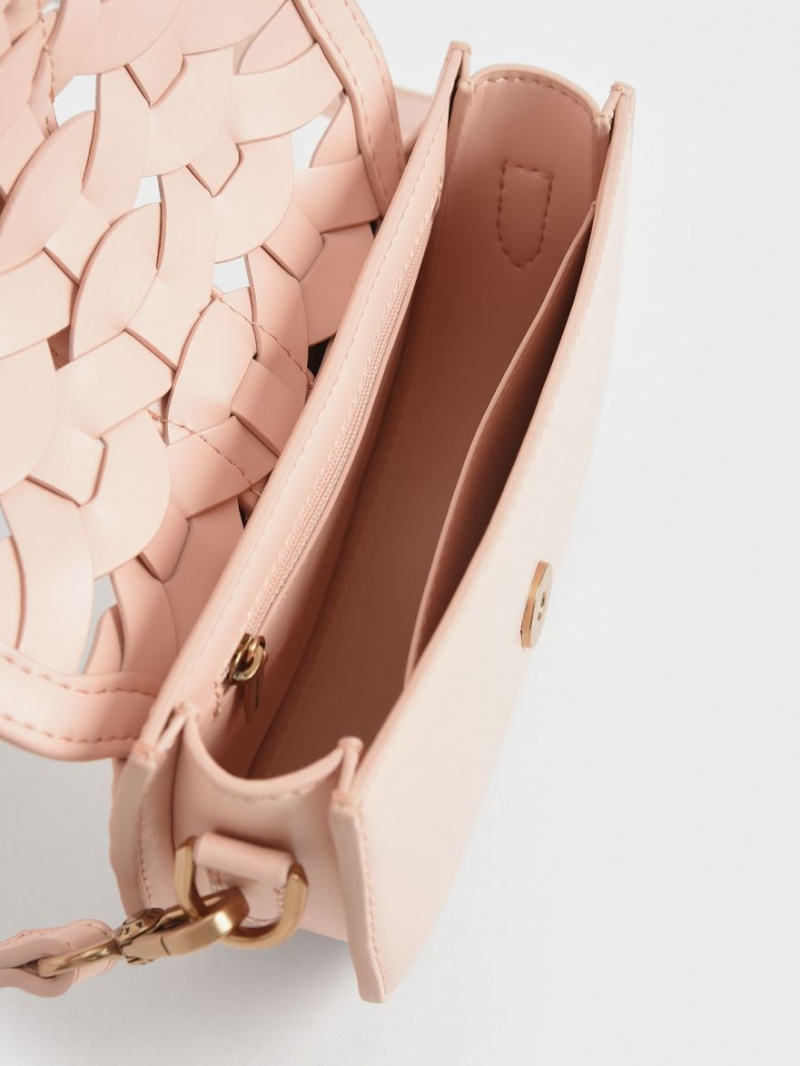 Τσάντες Σέλας Charles And Keith Mini Gabine Woven ανοιχτο ροζ | 63709-RHAM