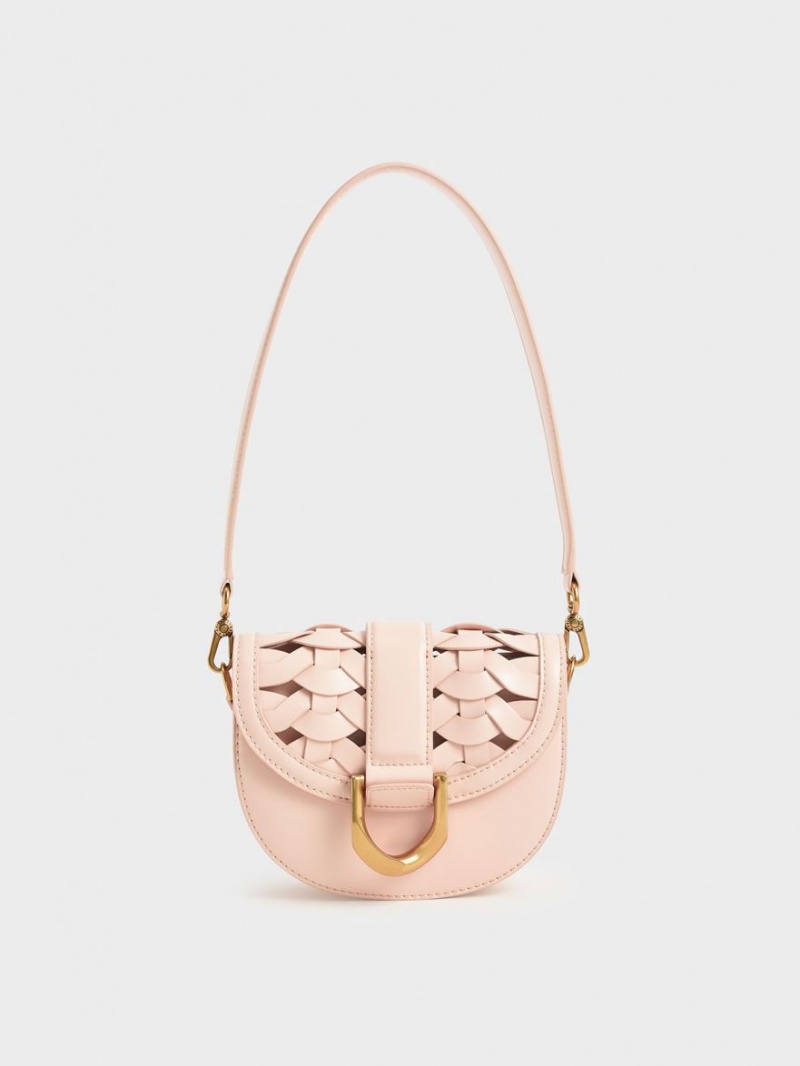 Τσάντες Σέλας Charles And Keith Mini Gabine Woven ανοιχτο ροζ | 63709-RHAM