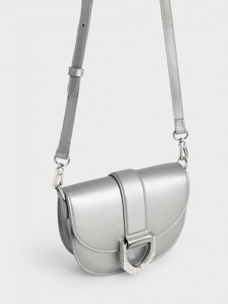 Τσάντες Σέλας Charles And Keith Mini Gabine δερματινα ασημι | 61802-OUNK