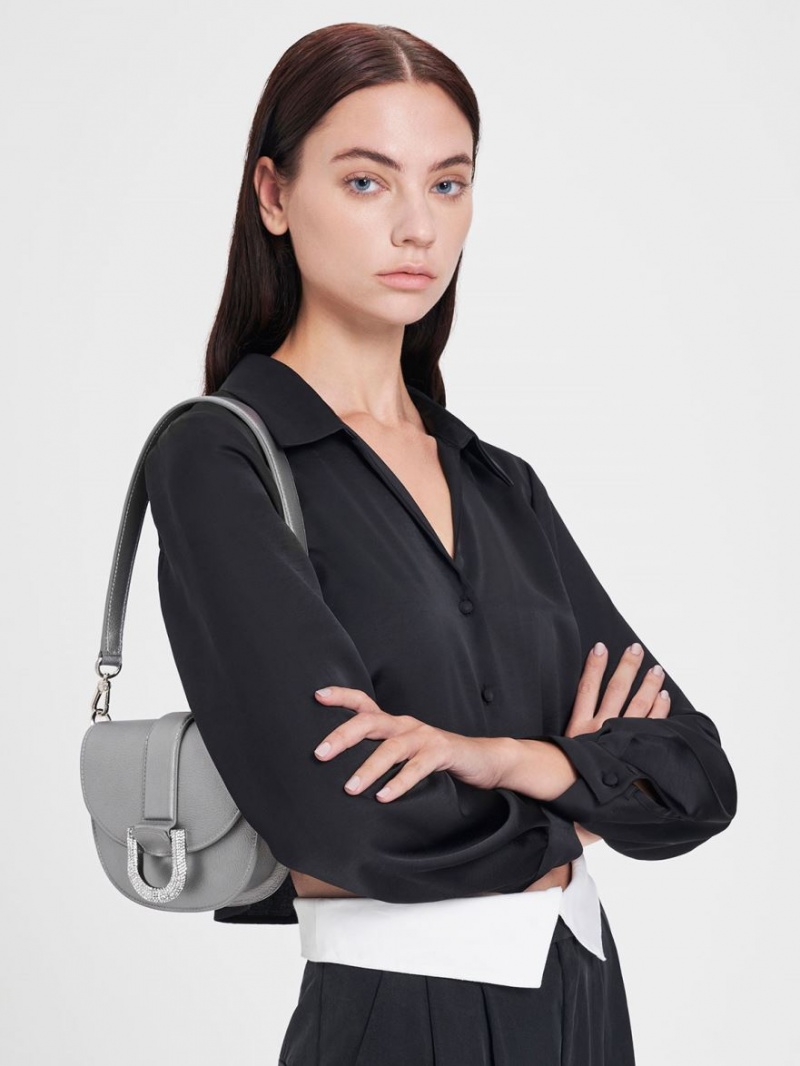 Τσάντες Σέλας Charles And Keith Mini Gabine δερματινα ασημι | 61802-OUNK