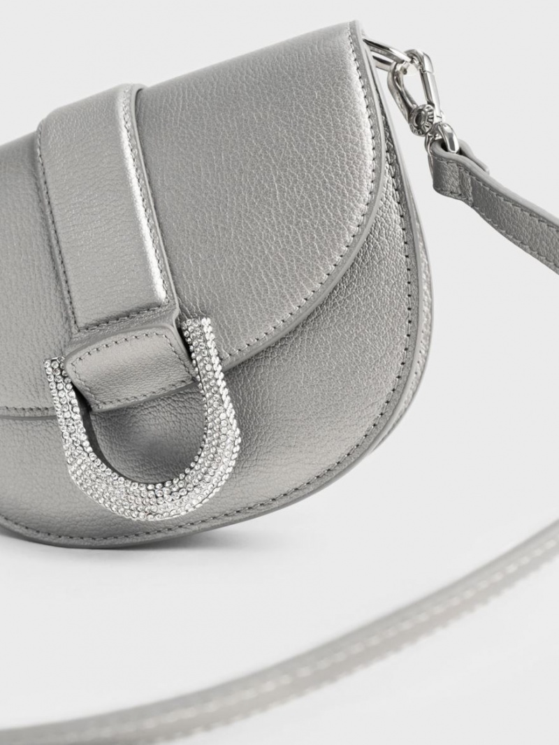 Τσάντες Σέλας Charles And Keith Mini Gabine δερματινα ασημι | 61802-OUNK