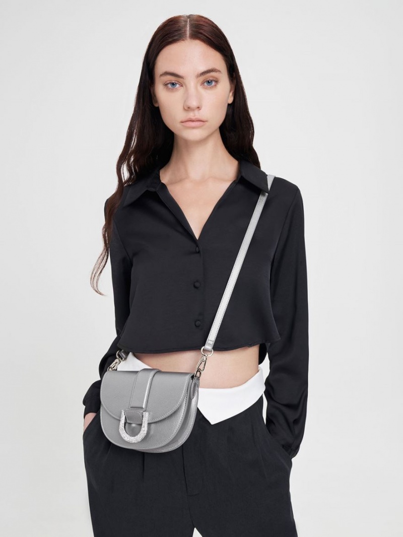 Τσάντες Σέλας Charles And Keith Mini Gabine δερματινα ασημι | 61802-OUNK