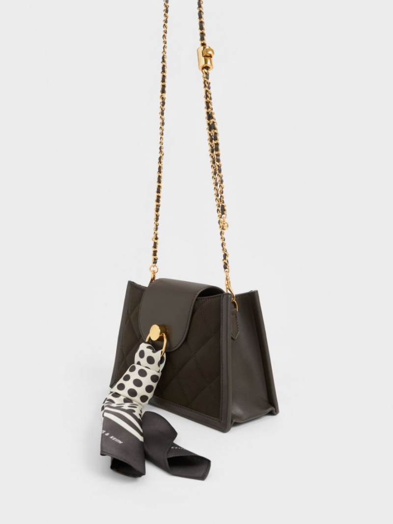 τσάντεσ χιαστί Charles And Keith Mini Roza Beaded Handle Scarf μαυρα | 52967-DKVJ