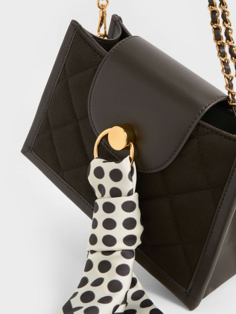 τσάντεσ χιαστί Charles And Keith Mini Roza Beaded Handle Scarf μαυρα | 52967-DKVJ