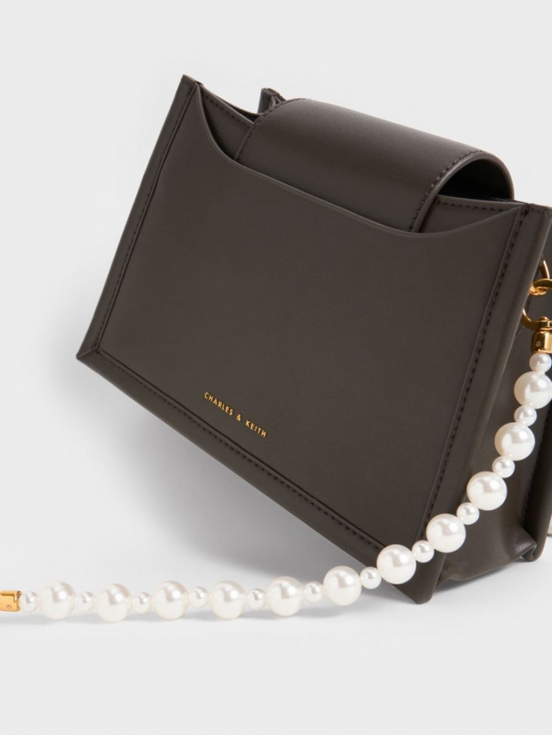 τσάντεσ χιαστί Charles And Keith Mini Roza Beaded Handle Scarf μαυρα | 52967-DKVJ