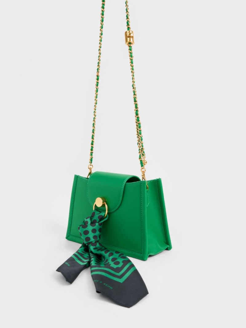 τσάντεσ χιαστί Charles And Keith Mini Roza Beaded Handle Scarf πρασινο | 13640-NJOS