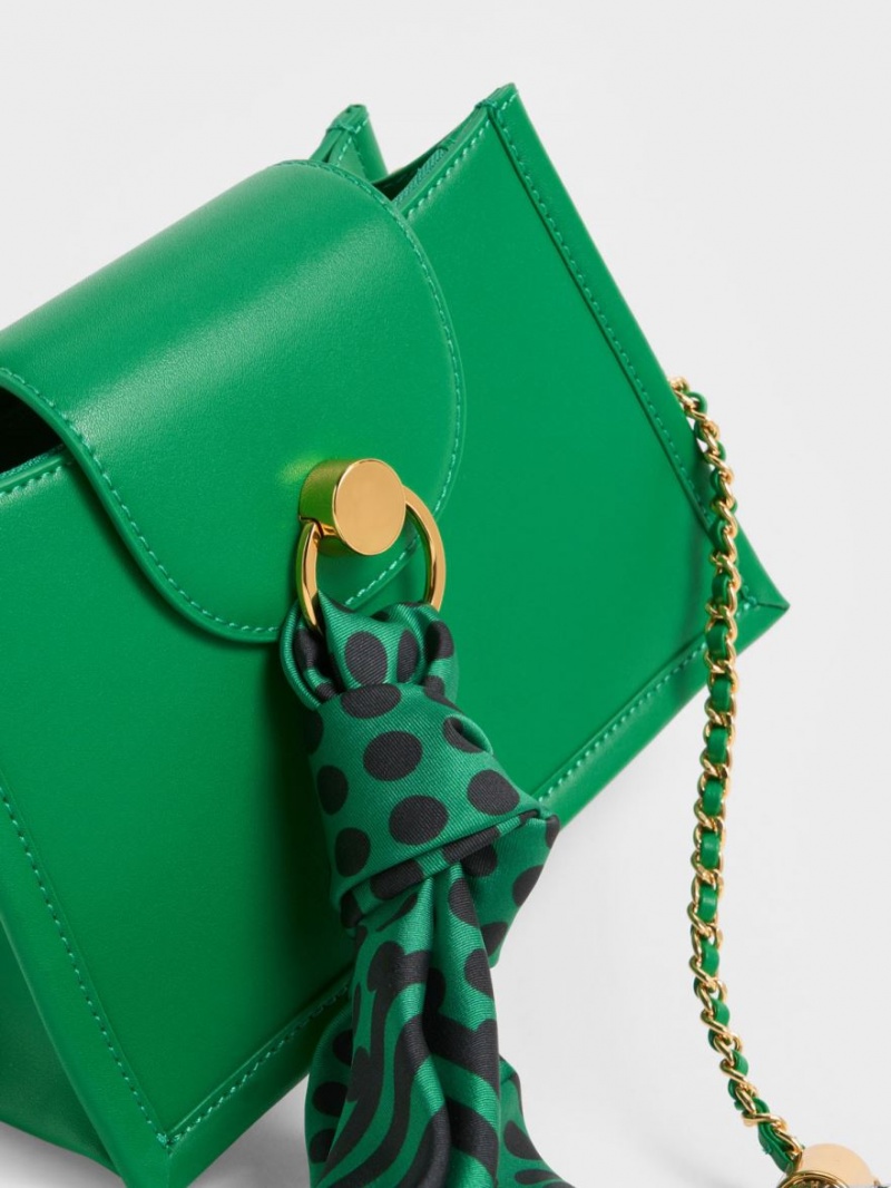 τσάντεσ χιαστί Charles And Keith Mini Roza Beaded Handle Scarf πρασινο | 13640-NJOS