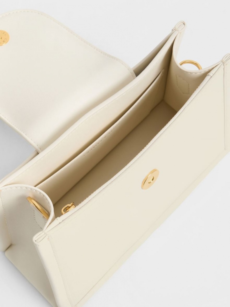 τσάντεσ χιαστί Charles And Keith Mini Roza Beaded Handle Scarf κρέμα | 79583-ULQX