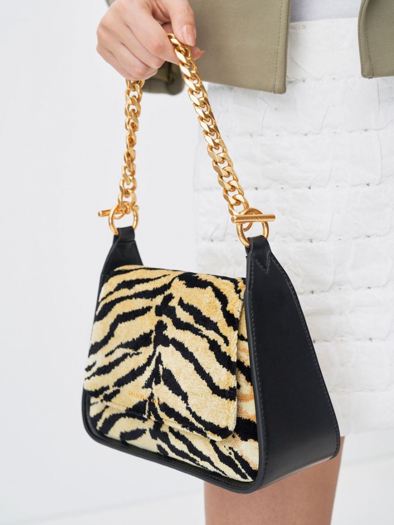 τσάντεσ χιαστί Charles And Keith Minta Tiger Print Trapeze Πολύχρωμο | 25489-SCBQ