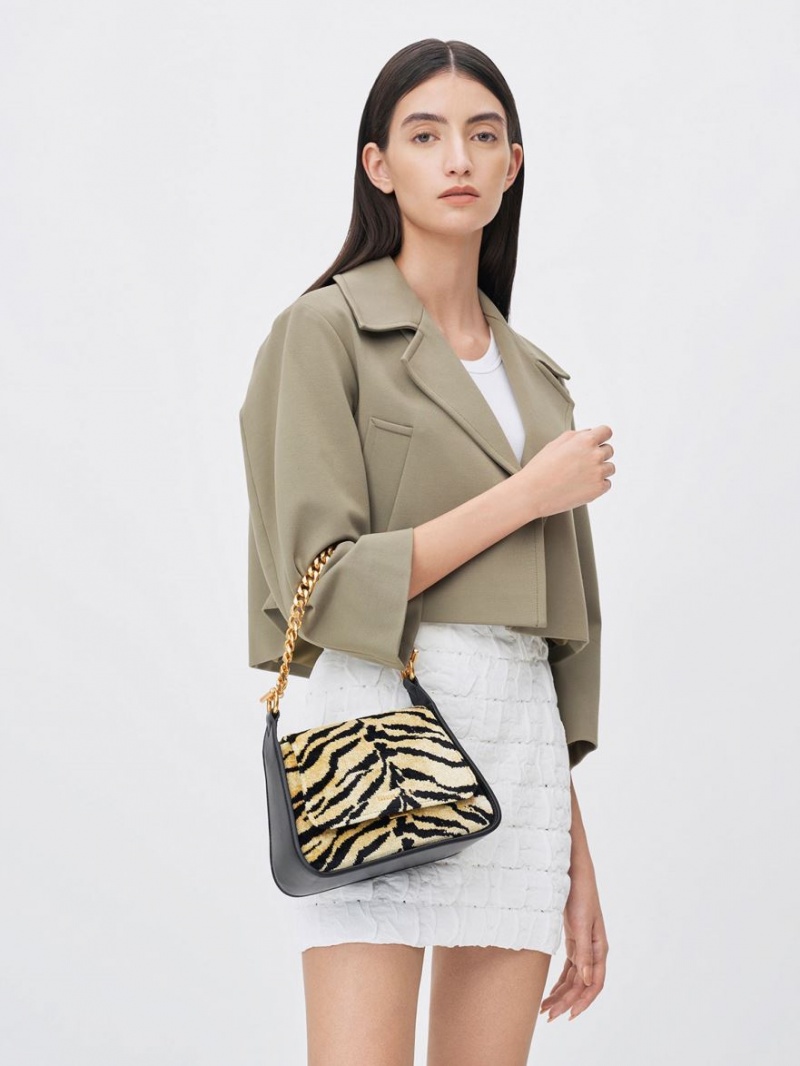 τσάντεσ χιαστί Charles And Keith Minta Tiger Print Trapeze Πολύχρωμο | 25489-SCBQ