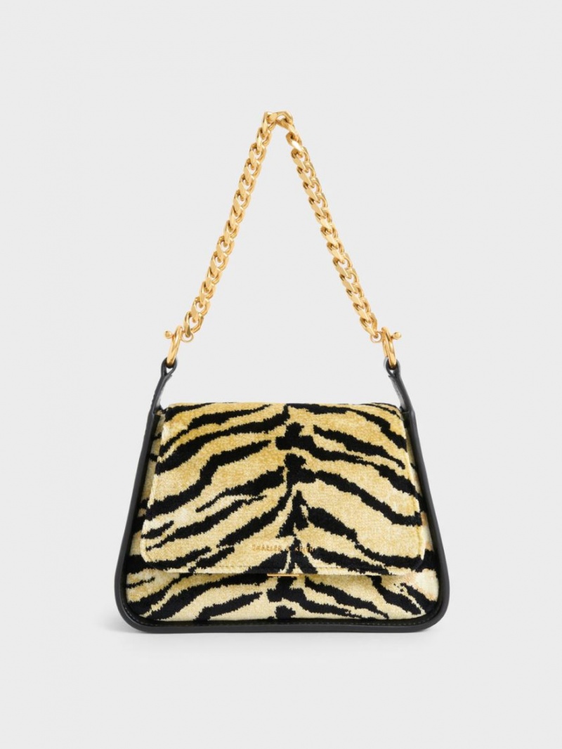 τσάντεσ χιαστί Charles And Keith Minta Tiger Print Trapeze Πολύχρωμο | 25489-SCBQ