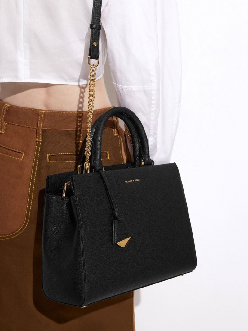 τσαντα χειροσ Charles And Keith Mirabelle Structured μαυρα | 13476-GKVJ