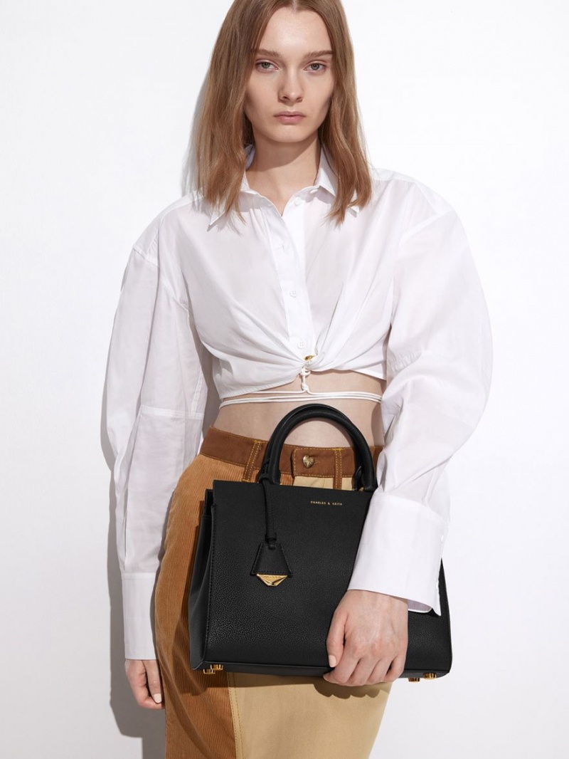 τσαντα χειροσ Charles And Keith Mirabelle Structured μαυρα | 13476-GKVJ