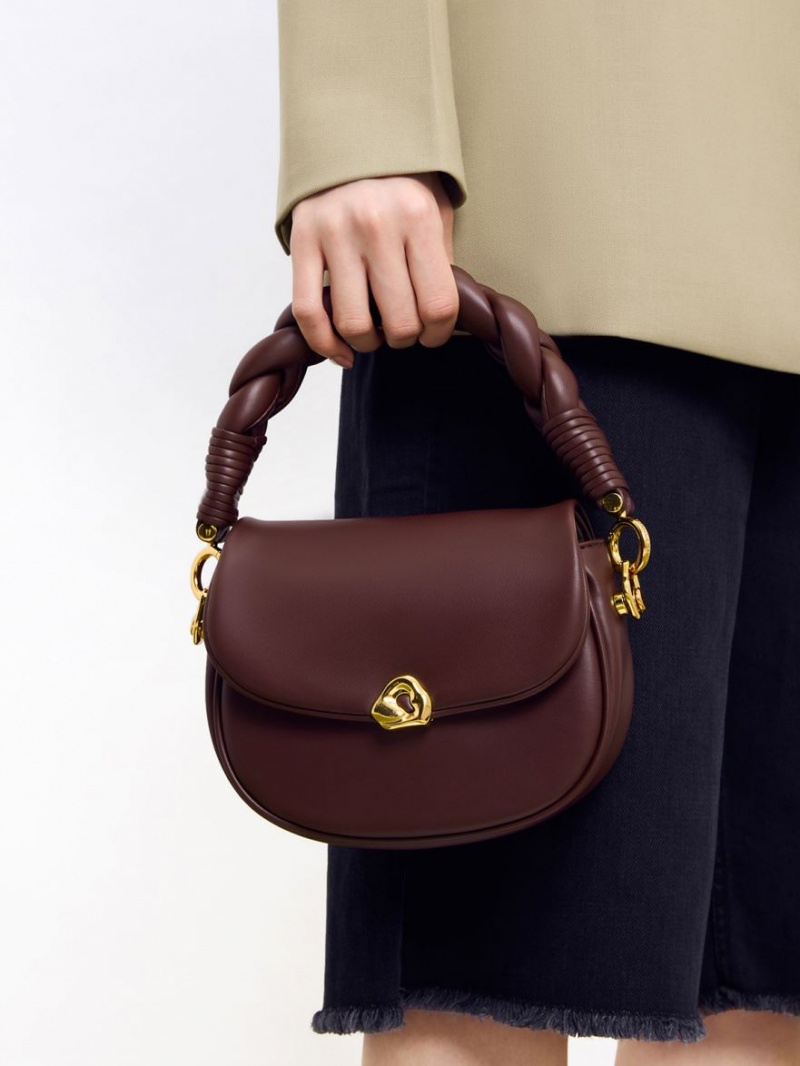 τσαντα χειροσ Charles And Keith Moira Braided σκούρο σοκολάτα | 18375-PLYO