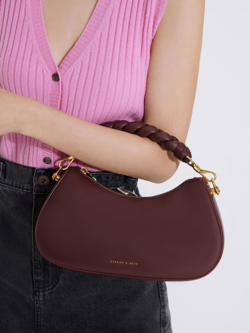 τσάντεσ ώμου Charles And Keith Moira Sculptural σκούρο σοκολάτα | 71350-ECBT