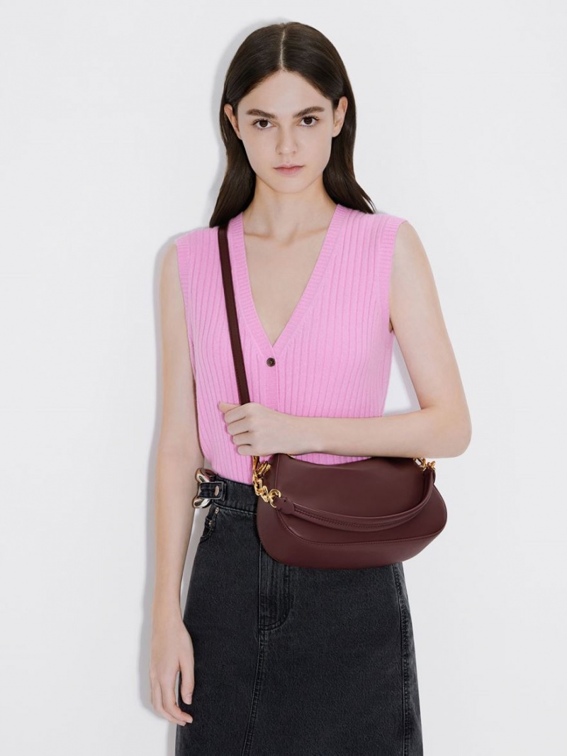 τσάντεσ ώμου Charles And Keith Moira Sculptural σκούρο σοκολάτα | 71350-ECBT