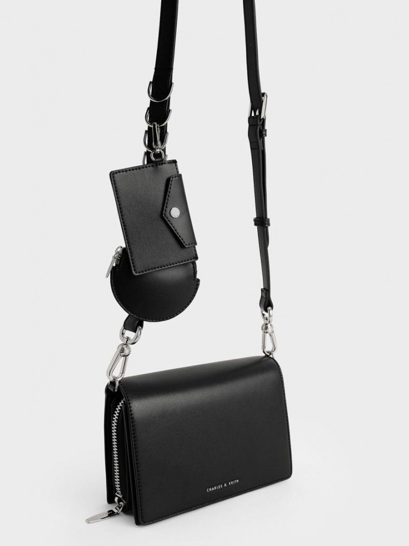 τσάντεσ χιαστί Charles And Keith Multi-Pouch μαυρα | 02798-LHFX