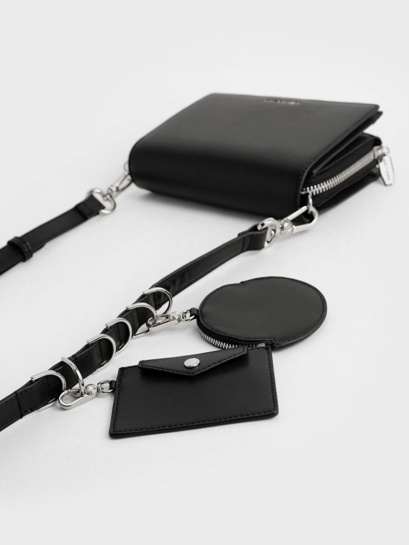 τσάντεσ χιαστί Charles And Keith Multi-Pouch μαυρα | 02798-LHFX