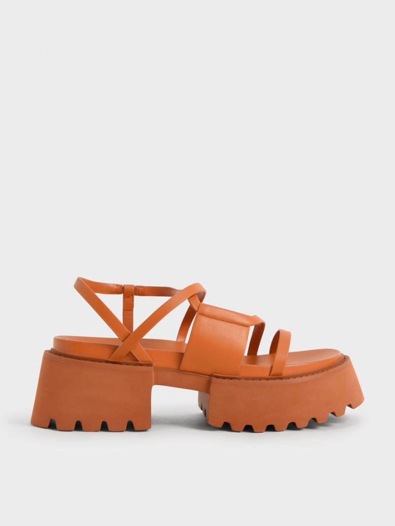 Πεδιλα Πλατφορμεσ Charles And Keith Nadine strappy πορτοκαλι | 91035-TAMG