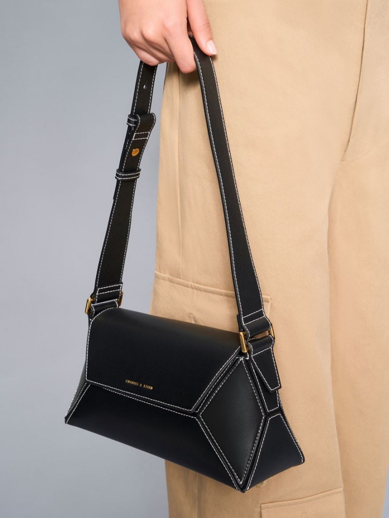 τσάντεσ ώμου Charles And Keith Nasrin Geometric μαυρα | 14502-MUJP