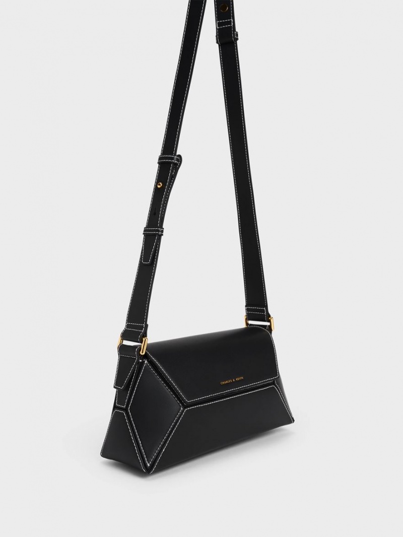 τσάντεσ ώμου Charles And Keith Nasrin Geometric μαυρα | 14502-MUJP