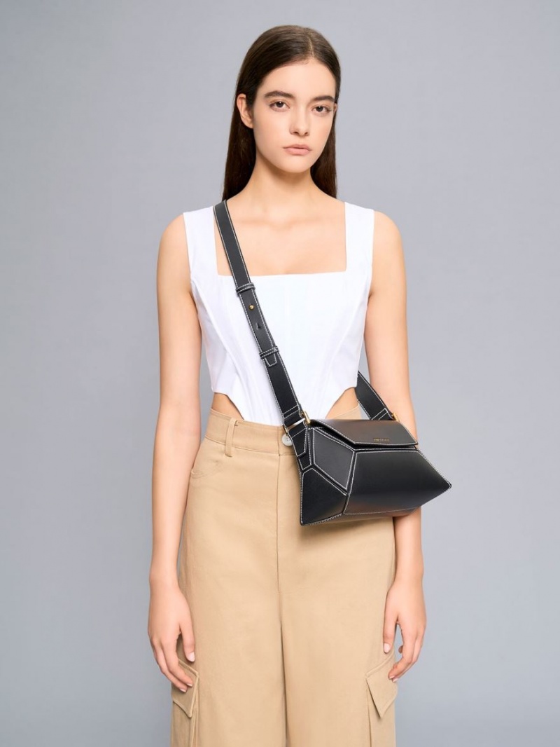 τσάντεσ ώμου Charles And Keith Nasrin Geometric μαυρα | 14502-MUJP