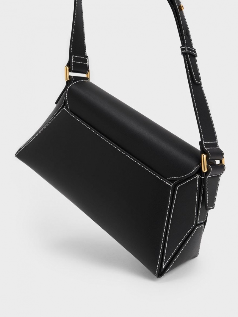 τσάντεσ ώμου Charles And Keith Nasrin Geometric μαυρα | 14502-MUJP