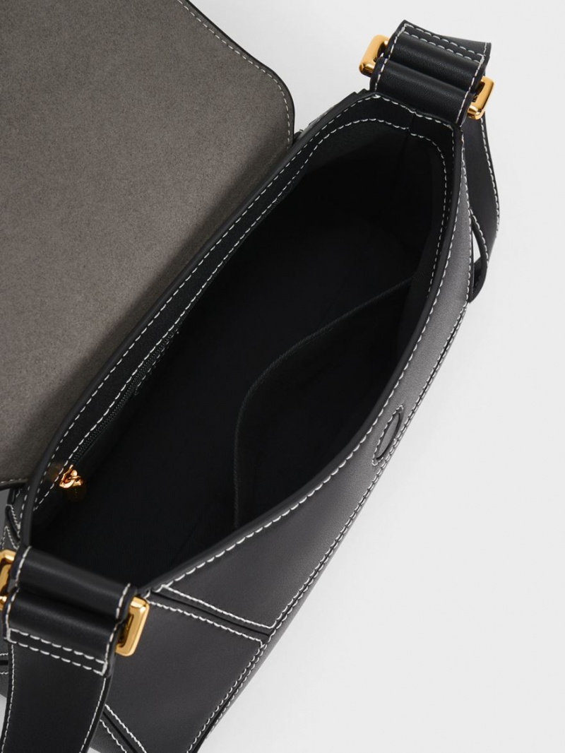 τσάντεσ ώμου Charles And Keith Nasrin Geometric μαυρα | 14502-MUJP
