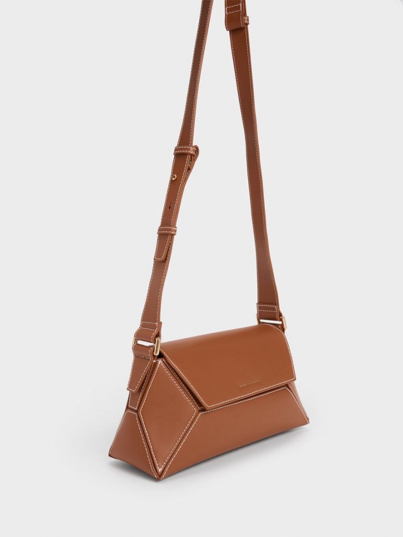 τσάντεσ ώμου Charles And Keith Nasrin Geometric σοκολάτα | 12347-DQJE