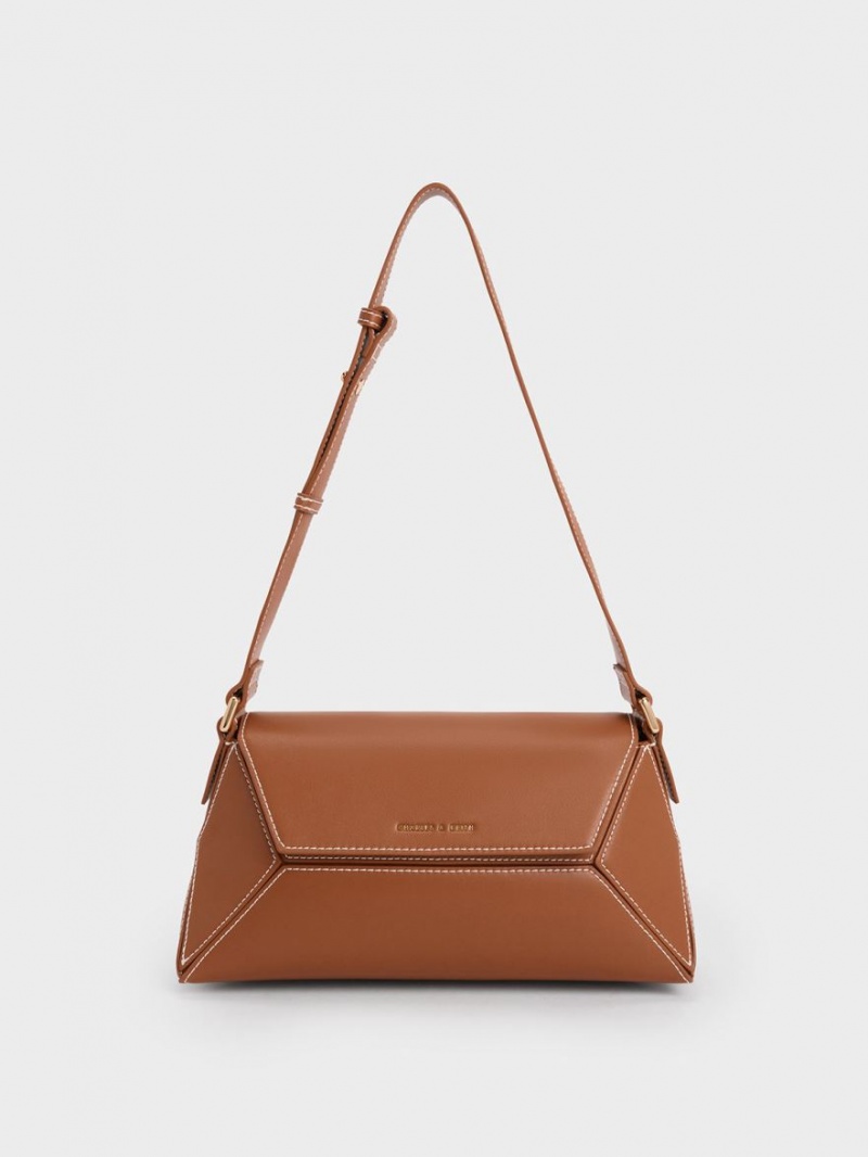 τσάντεσ ώμου Charles And Keith Nasrin Geometric σοκολάτα | 12347-DQJE