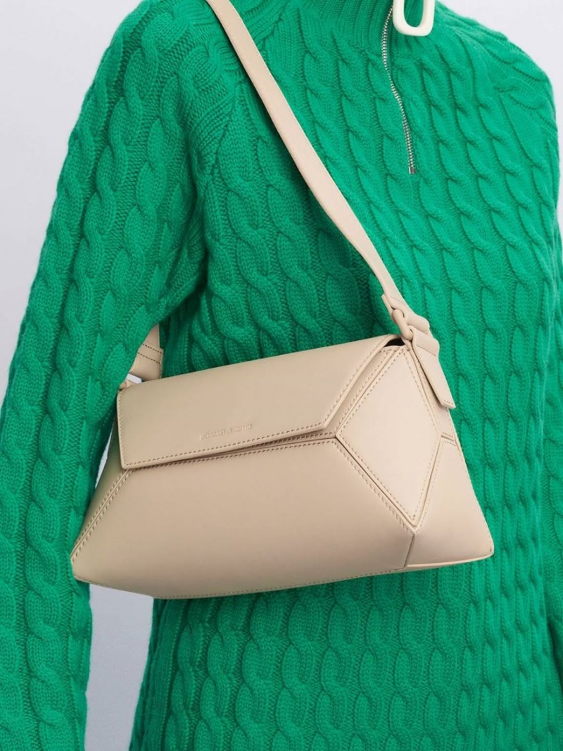 τσάντεσ ώμου Charles And Keith Nasrin Geometric Μπεζ | 41625-VYHC
